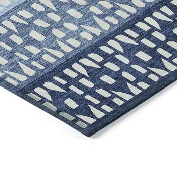 8' X 10' Blue Sky Blue And Ivory Geometric Washable Indoor Outdoor Area Rug