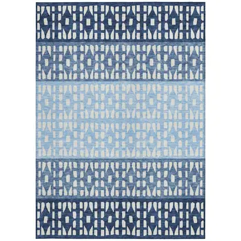 10' X 14' Blue Sky Blue And Ivory Geometric Washable Indoor Outdoor Area Rug