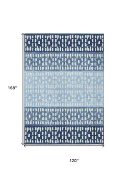 10' X 14' Blue Sky Blue And Ivory Geometric Washable Indoor Outdoor Area Rug