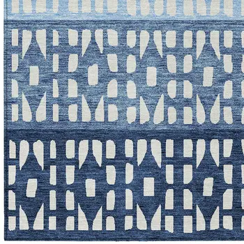 10' X 14' Blue Sky Blue And Ivory Geometric Washable Indoor Outdoor Area Rug