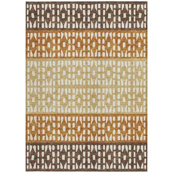 3' X 5' Coffee Copper And Ivory Geometric Washable Indoor Outdoor Area Rug
