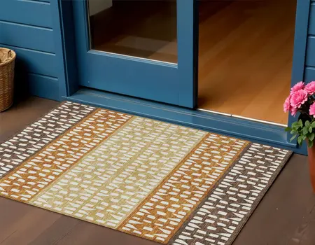 3' X 5' Coffee Copper And Ivory Geometric Washable Indoor Outdoor Area Rug