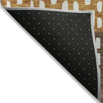 3' X 5' Coffee Copper And Ivory Geometric Washable Indoor Outdoor Area Rug