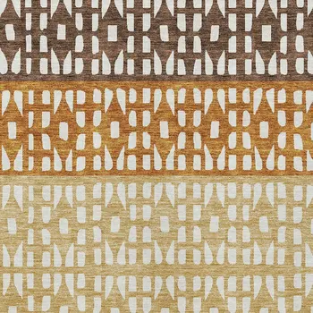 3' X 5' Coffee Copper And Ivory Geometric Washable Indoor Outdoor Area Rug