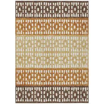 5' X 8' Coffee Copper And Ivory Geometric Washable Indoor Outdoor Area Rug