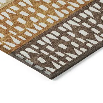 5' X 8' Coffee Copper And Ivory Geometric Washable Indoor Outdoor Area Rug