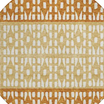 8' Coffee Copper And Ivory Round Geometric Washable Indoor Outdoor Area Rug