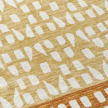 8' Coffee Copper And Ivory Round Geometric Washable Indoor Outdoor Area Rug