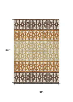 8' X 10' Coffee Copper And Ivory Geometric Washable Indoor Outdoor Area Rug