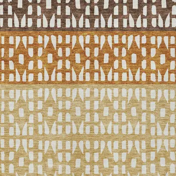 8' X 10' Coffee Copper And Ivory Geometric Washable Indoor Outdoor Area Rug