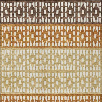 9' X 12' Coffee Copper And Ivory Geometric Washable Indoor Outdoor Area Rug
