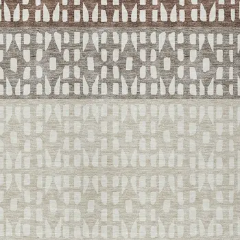 3' X 5' Chocolate Taupe And Ivory Geometric Washable Indoor Outdoor Area Rug