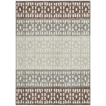 5' X 8' Chocolate Taupe And Ivory Geometric Washable Indoor Outdoor Area Rug