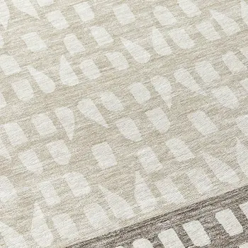 8' Chocolate Taupe And Ivory Round Geometric Washable Indoor Outdoor Area Rug