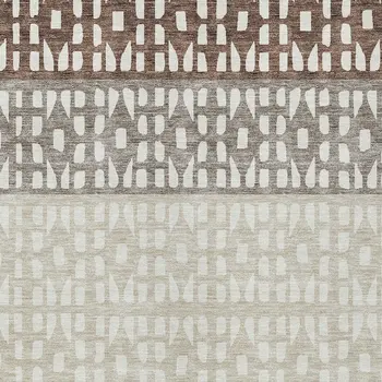 8' X 10' Chocolate Taupe And Ivory Geometric Washable Indoor Outdoor Area Rug