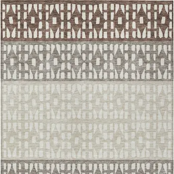 9' X 12' Chocolate Taupe And Ivory Geometric Washable Indoor Outdoor Area Rug
