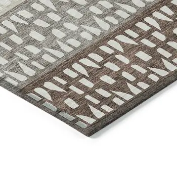 9' X 12' Chocolate Taupe And Ivory Geometric Washable Indoor Outdoor Area Rug