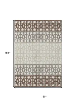 10' X 14' Chocolate Taupe And Ivory Geometric Washable Indoor Outdoor Area Rug