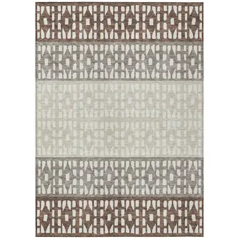 10' X 14' Chocolate Taupe And Ivory Geometric Washable Indoor Outdoor Area Rug