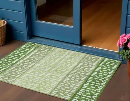 3' X 5' Green Sage And Ivory Geometric Washable Indoor Outdoor Area Rug