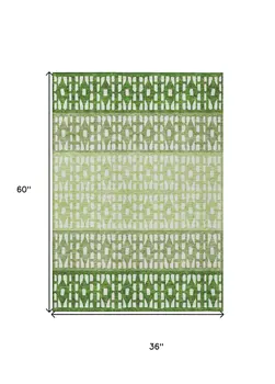 3' X 5' Green Sage And Ivory Geometric Washable Indoor Outdoor Area Rug