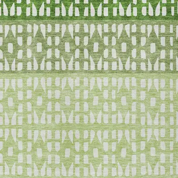 5' X 8' Green Sage And Ivory Geometric Washable Indoor Outdoor Area Rug