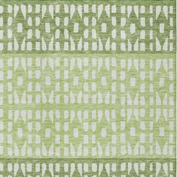 9' X 12' Green Sage And Ivory Geometric Washable Indoor Outdoor Area Rug