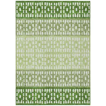 10' X 14' Green Sage And Ivory Geometric Washable Indoor Outdoor Area Rug