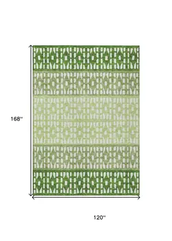 10' X 14' Green Sage And Ivory Geometric Washable Indoor Outdoor Area Rug