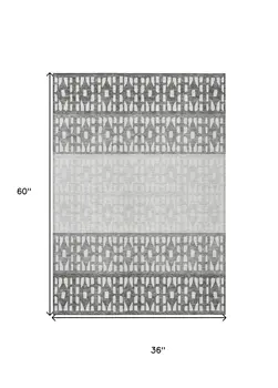 3' X 5' Gray Silver And Charcoal Geometric Washable Indoor Outdoor Area Rug