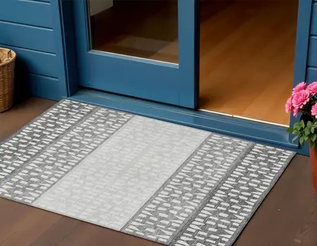 3' X 5' Gray Silver And Charcoal Geometric Washable Indoor Outdoor Area Rug