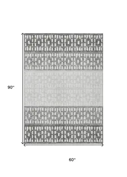 5' X 8' Gray Silver And Charcoal Geometric Washable Indoor Outdoor Area Rug