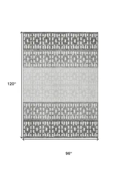 8' X 10' Gray Silver And Charcoal Geometric Washable Indoor Outdoor Area Rug