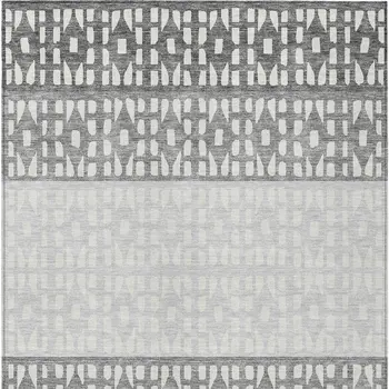 9' X 12' Gray Silver And Charcoal Geometric Washable Indoor Outdoor Area Rug