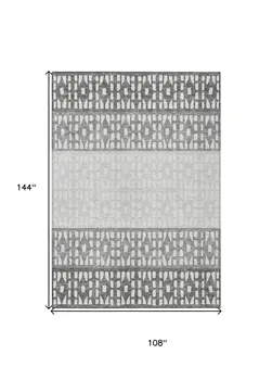9' X 12' Gray Silver And Charcoal Geometric Washable Indoor Outdoor Area Rug