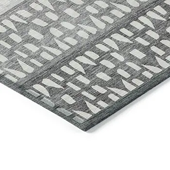 9' X 12' Gray Silver And Charcoal Geometric Washable Indoor Outdoor Area Rug