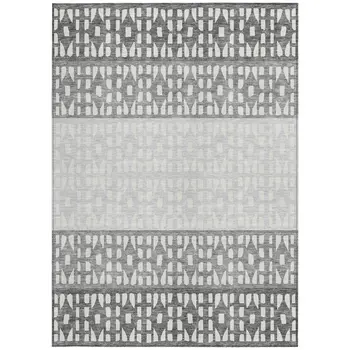 10' X 14' Gray Silver And Charcoal Geometric Washable Indoor Outdoor Area Rug