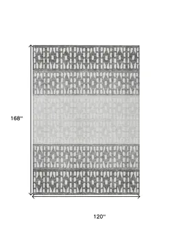 10' X 14' Gray Silver And Charcoal Geometric Washable Indoor Outdoor Area Rug