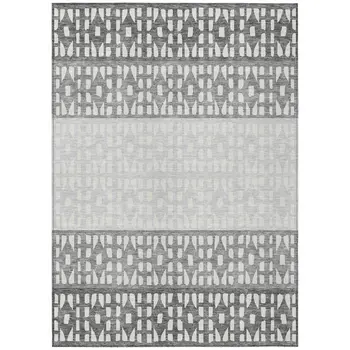10' X 14' Gray Silver And Charcoal Geometric Washable Indoor Outdoor Area Rug