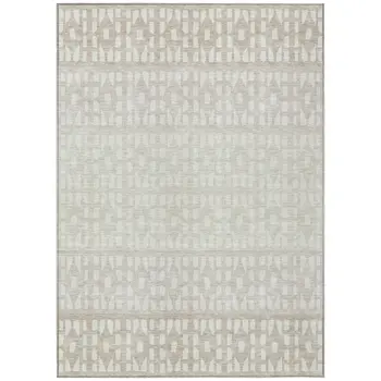 3' X 5' Ivory Beige And Tan Geometric Washable Indoor Outdoor Area Rug