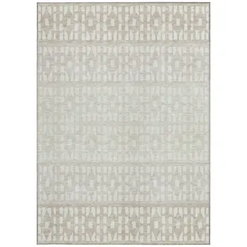 3' X 5' Ivory Beige And Tan Geometric Washable Indoor Outdoor Area Rug