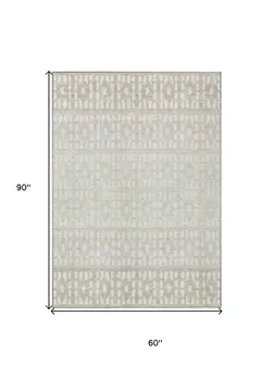 5' X 8' Ivory Beige And Tan Geometric Washable Indoor Outdoor Area Rug