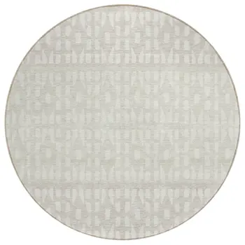 8' Ivory Beige And Tan Round Geometric Washable Indoor Outdoor Area Rug