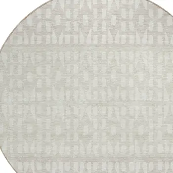 8' Ivory Beige And Tan Round Geometric Washable Indoor Outdoor Area Rug