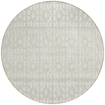 8' Ivory Beige And Tan Round Geometric Washable Indoor Outdoor Area Rug