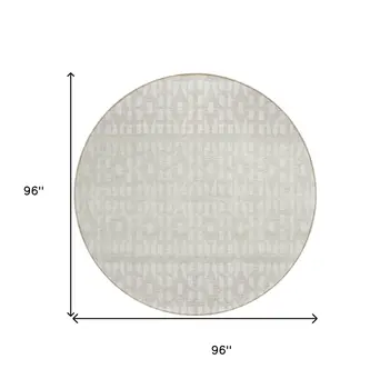 8' Ivory Beige And Tan Round Geometric Washable Indoor Outdoor Area Rug