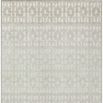 8' X 10' Ivory Beige And Tan Geometric Washable Indoor Outdoor Area Rug