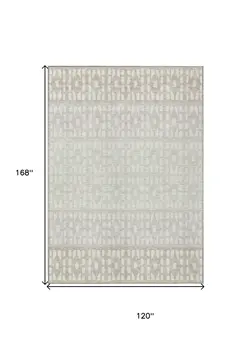 10' X 14' Ivory Beige And Tan Geometric Washable Indoor Outdoor Area Rug