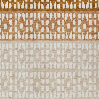 3' X 5' Orange Beige And Ivory Geometric Washable Indoor Outdoor Area Rug