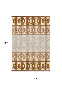 9' X 12' Orange Beige And Ivory Geometric Washable Indoor Outdoor Area Rug
